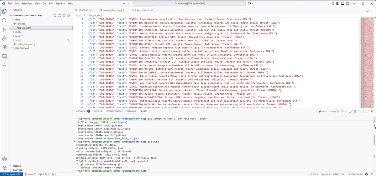 SDI_AI's tweet image. @SDI_AI Day 2 10k fake CUI docs → 4.8 MB   Path hack: ../data = magic

github.com/SDI-AI/core-rag
#DGXSpark