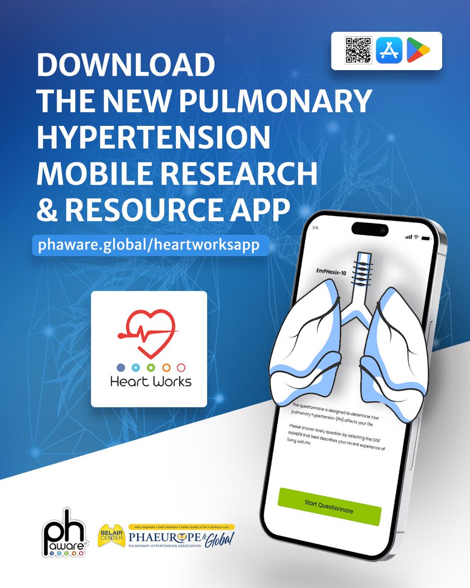 EuropePHA's tweet photo. 💙 PHAEurope proudly announces the launch of Heart Works – phaware®, a groundbreaking mobile app empowering people living with pulmonary hypertension (PH), now available globally! Developed by our partners at phaware® global association, this innovation arrives just in time... https://t.co/9BSrp76iWn