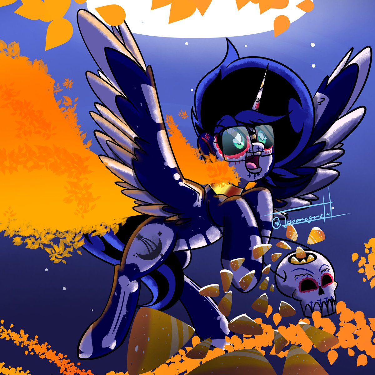 Here in Mexico we celebrate the Day of the Dead on November 2nd, the 2nd has already passed but we are still in November 

drawing of Joseomega with alternative style 

#mlpart #mlpoc #DiaDeMuertos #Catrina #brony #Mexico