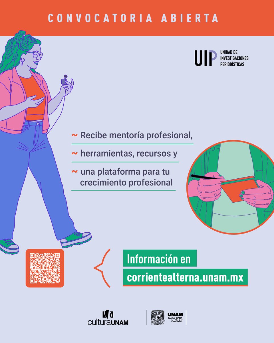 🗞️ La investigación, la cámara y aprender a contar historias te esperan.
Si eres estudiante de la <a href="/UNAM_MX/">UNAM</a> puedes formar parte de la Séptima generación de la UIP 💡
Un espacio para hacer periodismo.
📆 Postula antes del 8 de diciembre en 👇🏽
corrientealterna.unam.mx/convocatorias/…
<a href="/tvunam/">TV UNAM</a>