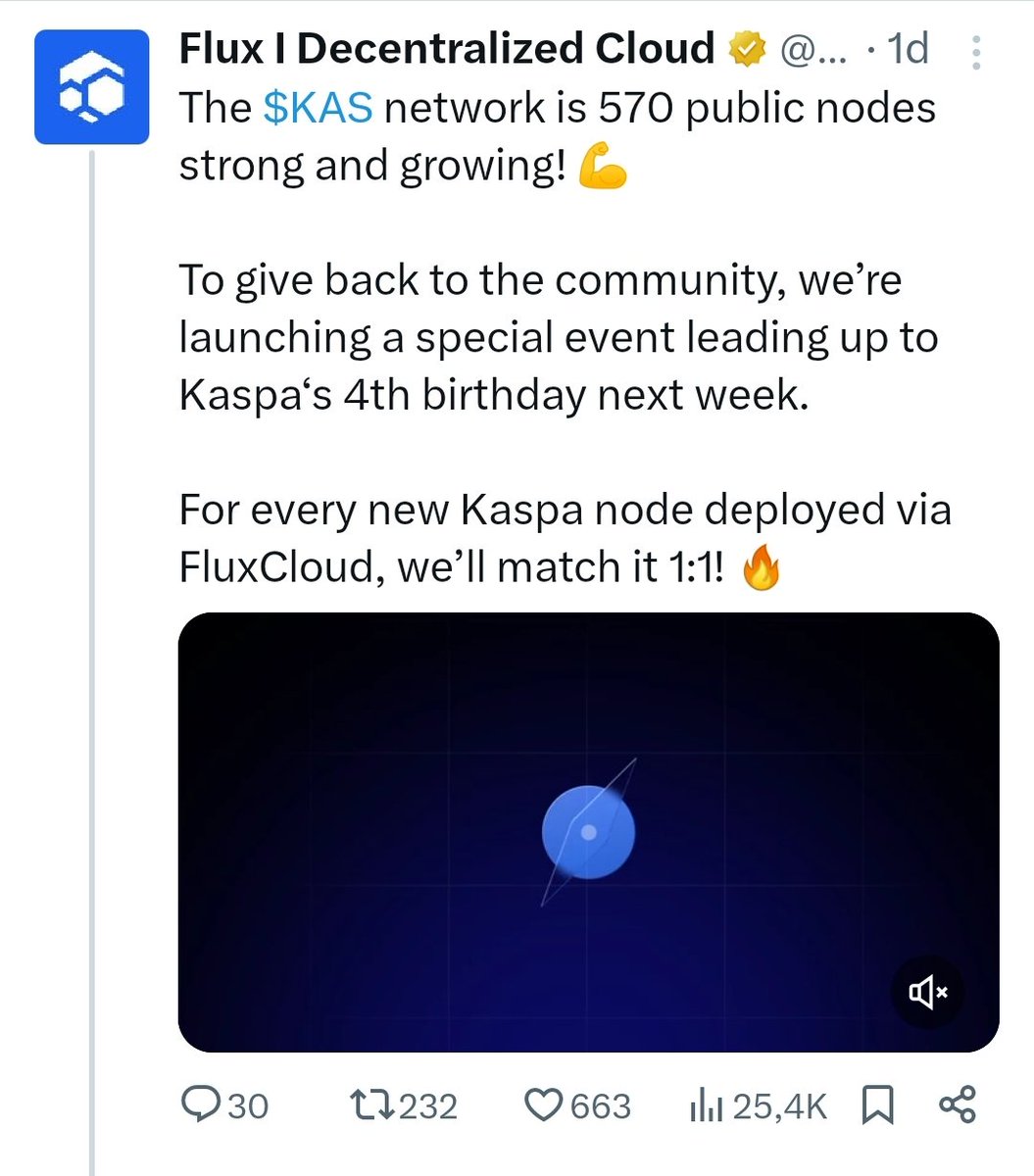 Big moves! <a href="/Igra_Labs/">Igra Labs</a> is adding 100 new $KAS public nodes.
<a href="/RunOnFlux/">Flux I Decentralized Cloud</a> has committed to a 1:1 match, meaning 200 new Kaspa public nodes 🤯
The road to 1,000 public nodes is closer than ever!