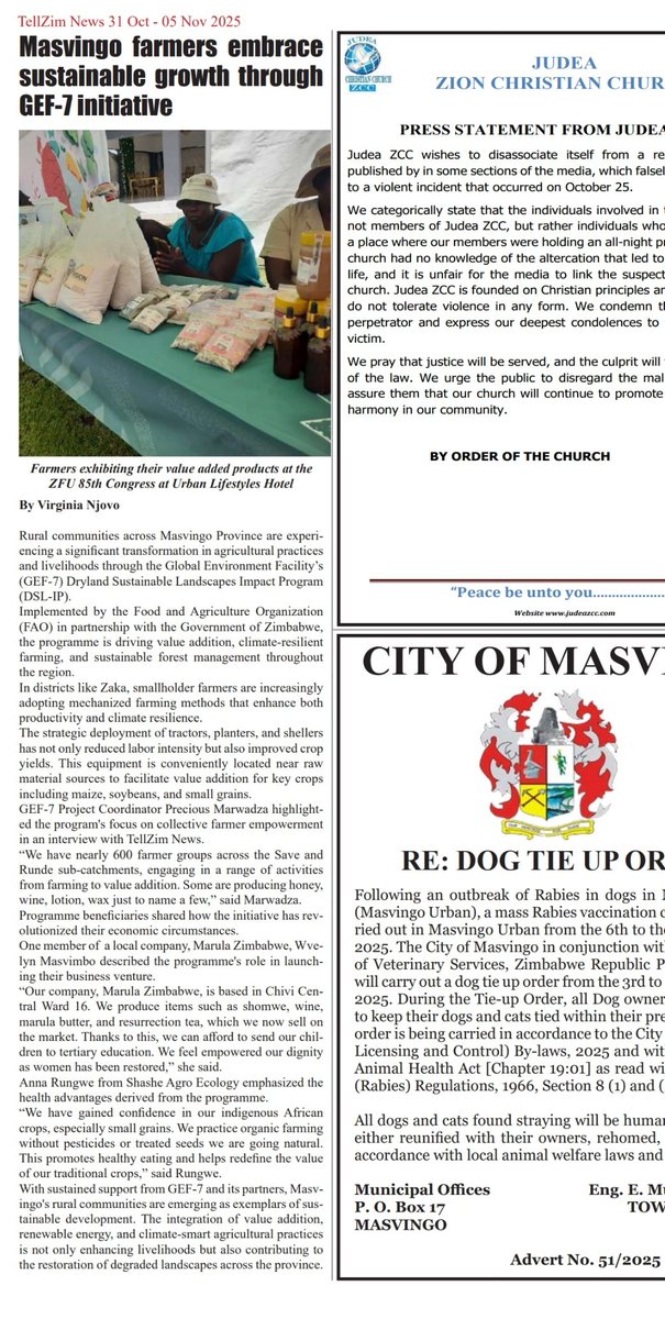 tellzim.com/masvingo-farme… <a href="/FAOZimbabwe/">FAO Zimbabwe</a> <a href="/WorldVisionZim/">World Vision Zimbabwe</a> <a href="/FAOForestry/">FAO Forestry</a> <a href="/forestrycom1/">Forestry Commission Zimbabwe</a> <a href="/CtdtZimbabwe/">CTDT_Zim</a>