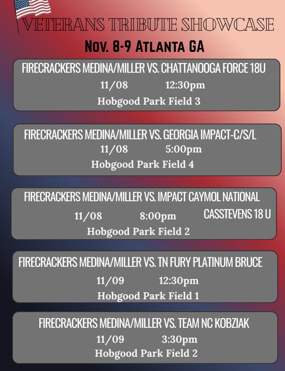 Saved the best for last!! Can’t wait to compete in the Veterans Tribute Showcase. Come watch the Firecrackers 🧨 compete! <a href="/firecrackersmm/">Firecrackers Medina/Miller</a>