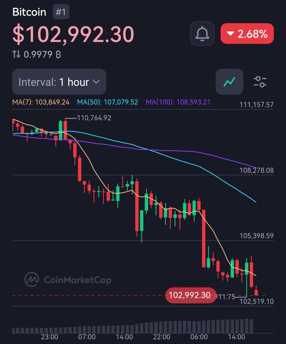 🚨JUST IN: Bitcoin falls under $103,000. #BTC #Crypto #BitcoinNews # CryptoNews #Investing #CryptoMarket