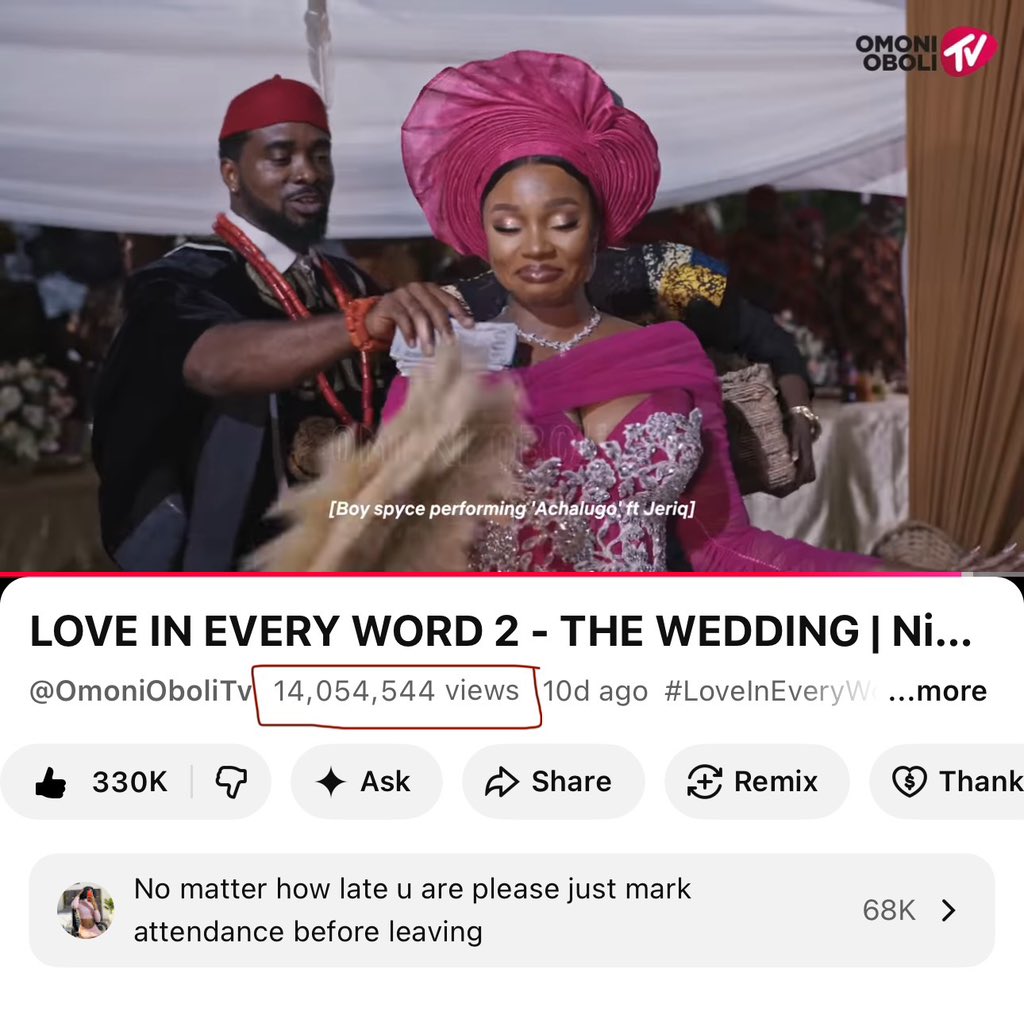 Omonioboli's tweet image. 14 million views in 10 days 🙏🏾To Him who makes the impossible possible… thank you Lord Jesus! Cast, crew, besties… you carried this movie like it is yours and I am so grateful. We are not slowing down. Let’s go! Watch on Omoni Oboli TV and subscribe 💕youtu.be/OQQaDqLCgKg?si…
