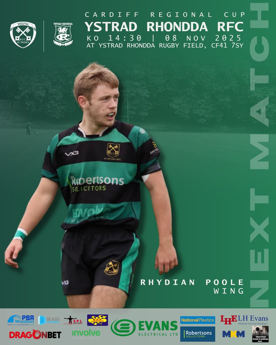 📆 08/11/2025
⏰ 14:30 KO
🏟️ <a href="/YstradRFC/">YSTRAD RHONDDA RFC</a> 
🏉 <a href="/YstradRFCYouth/">Ystrad Rhondda RFC Youth</a> 
Round 1 of Cardiff Regional Cup sees us take on Ystrad Rhondda this Saturday. Another tough valleys team – bring it on! <a href="/AllWalesSport/">All Wales Sport</a>