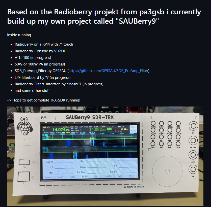 giammaiot2's tweet photo. SAUBerry9 by OE9SAU

https://t.co/jHeDASwyEL

Based on the Radioberry projekt from pa3gsb build up  project called "SAUBerry9"

#SofwareDefinedRadio #SDR
#RadioBerryv2
#RadioBerry https://t.co/Ia3ycZq1pR