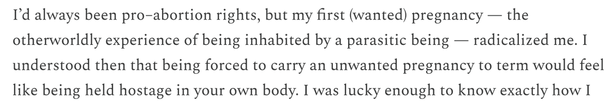 This starts pre-pregnancy btw. They feel embarrassed to be pregnant because it goes against everything they believe in. Giving birth is a horrible infringement on their rights. Waking up at night crosses "boundaries." Then they have a five year old who is horribly annoying. These