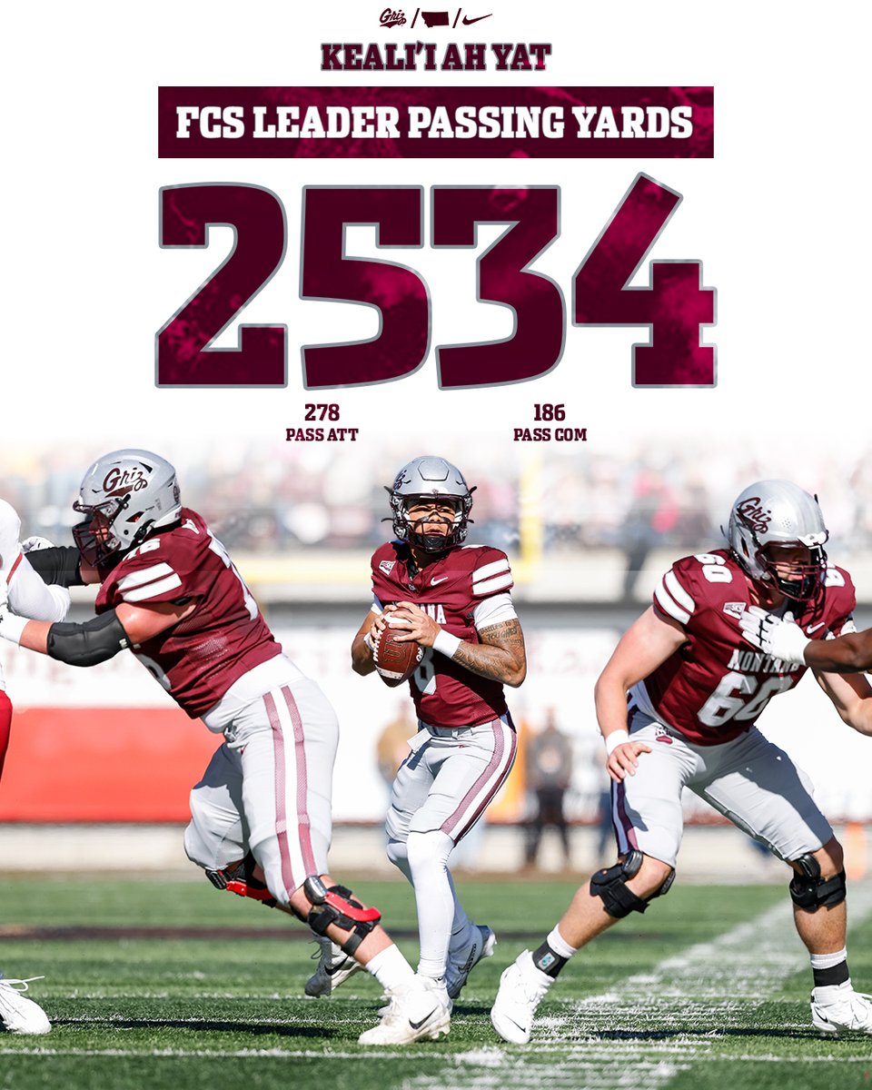 The business end of the season is here, <a href="/kealiiahyat/">Keali’i Ah Yat</a> leads the nation in passing yards, and the Griz have the top total offense in the Big Sky 🔥

Let's keep it rollin' 👏

#GoGriz