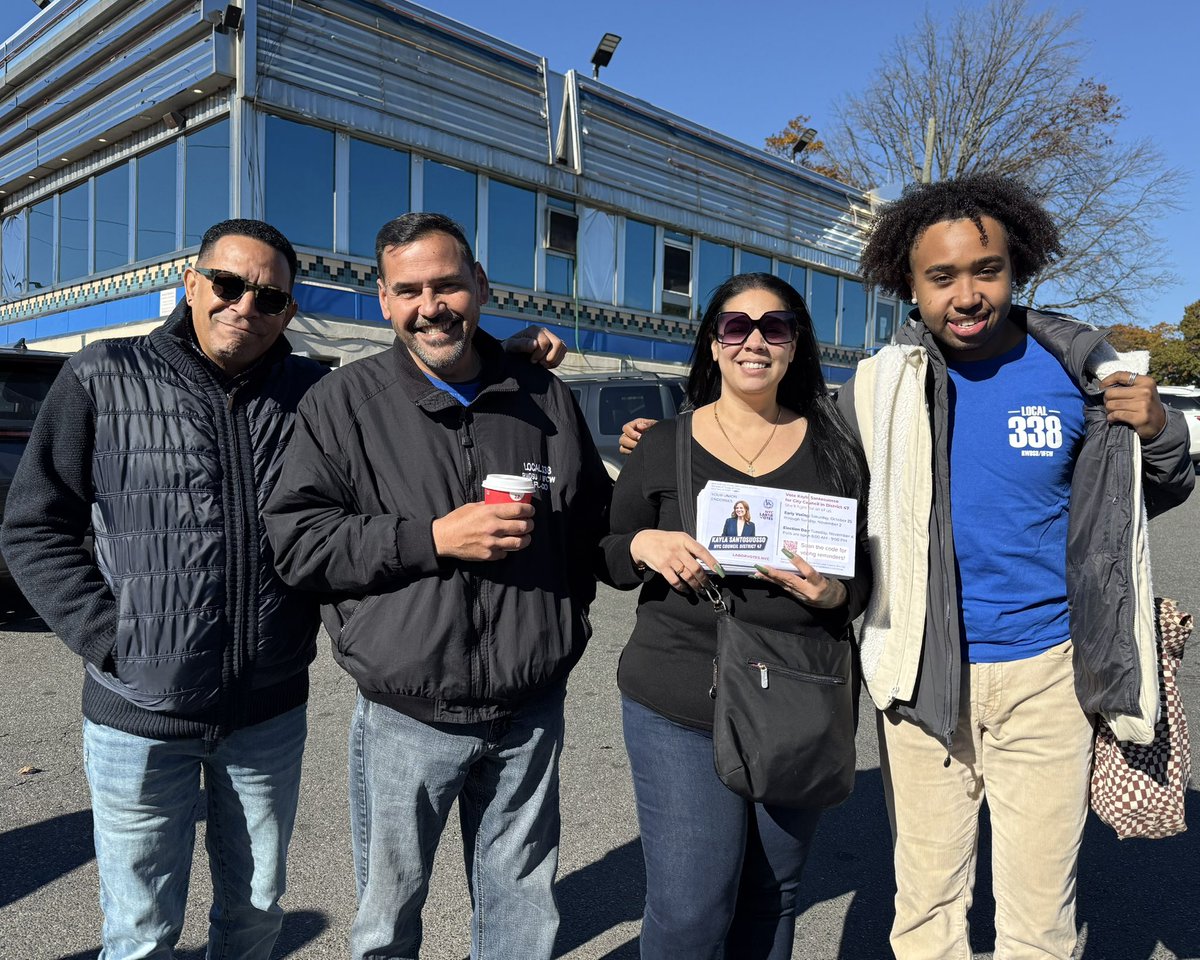 CentralLaborNYC's tweet image. .@Local338 is out to knock some
#UnionStrong doors for @kaymsanto! Let’s go! 

#NYCLaborVotes