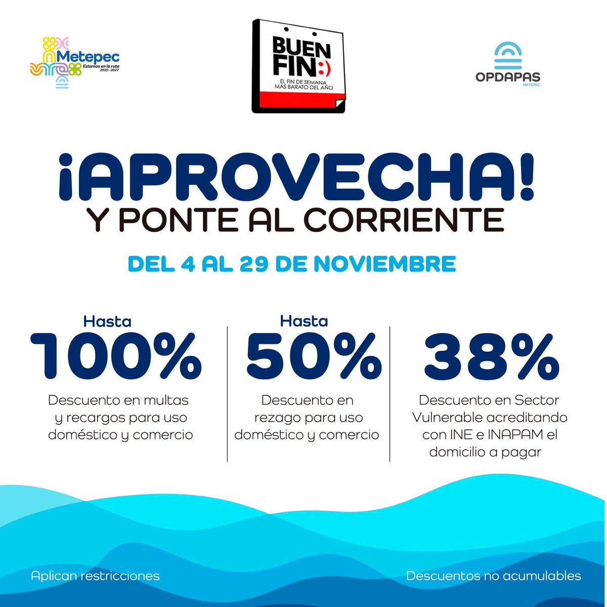 MetepecOPDAPAS's tweet image. ¡ES HOY, ES HOY!
Desde el día de hoy ya puedes aprovechar nuestros descuentos por el buen fin.
#EstamosEnLaRuta
@FerFlores_Emp 
@MetepecGobierno