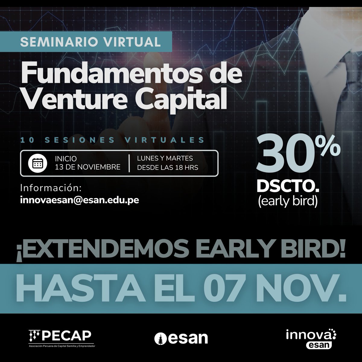 🚀¡Extendemos el Early Bird con el 30% off hasta el 7/11!
Aprende cómo piensan los inversionistas y domina las estrategias para impulsar startups con alto potencial de crecimiento 💼
📅Nueva fecha de inicio: 13 de noviembre
🔗Consulta por los descuentos 👉 docs.google.com/forms/d/e/1FAI…