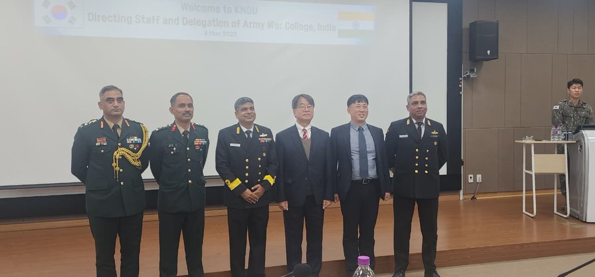 ia_awc's tweet image. Strengthening ties!🇮🇳🇰🇷Higher Command Course #AWC visits Korea National Defense University (KNDU) for strategic dialogue on defence strategy leadership &amp;amp; regional cooperation Fostering India-Korea defence partnership #IndiaKorea @adgpi @artrac_ia @NDU_EDU ⁦@SpokespersonMoD⁩