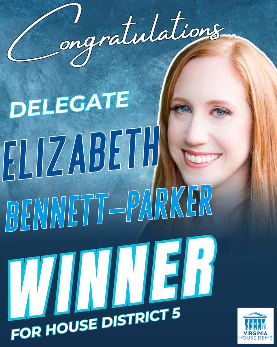VAHouseDems's tweet photo. HD 5 — Del. Elizabeth Bennett-Parker

Congratulations, @EBPforVA, on your re-election! Virginia Democrats are ready to keep delivering for working families across the Commonwealth. https://t.co/OSJTI9NoQx