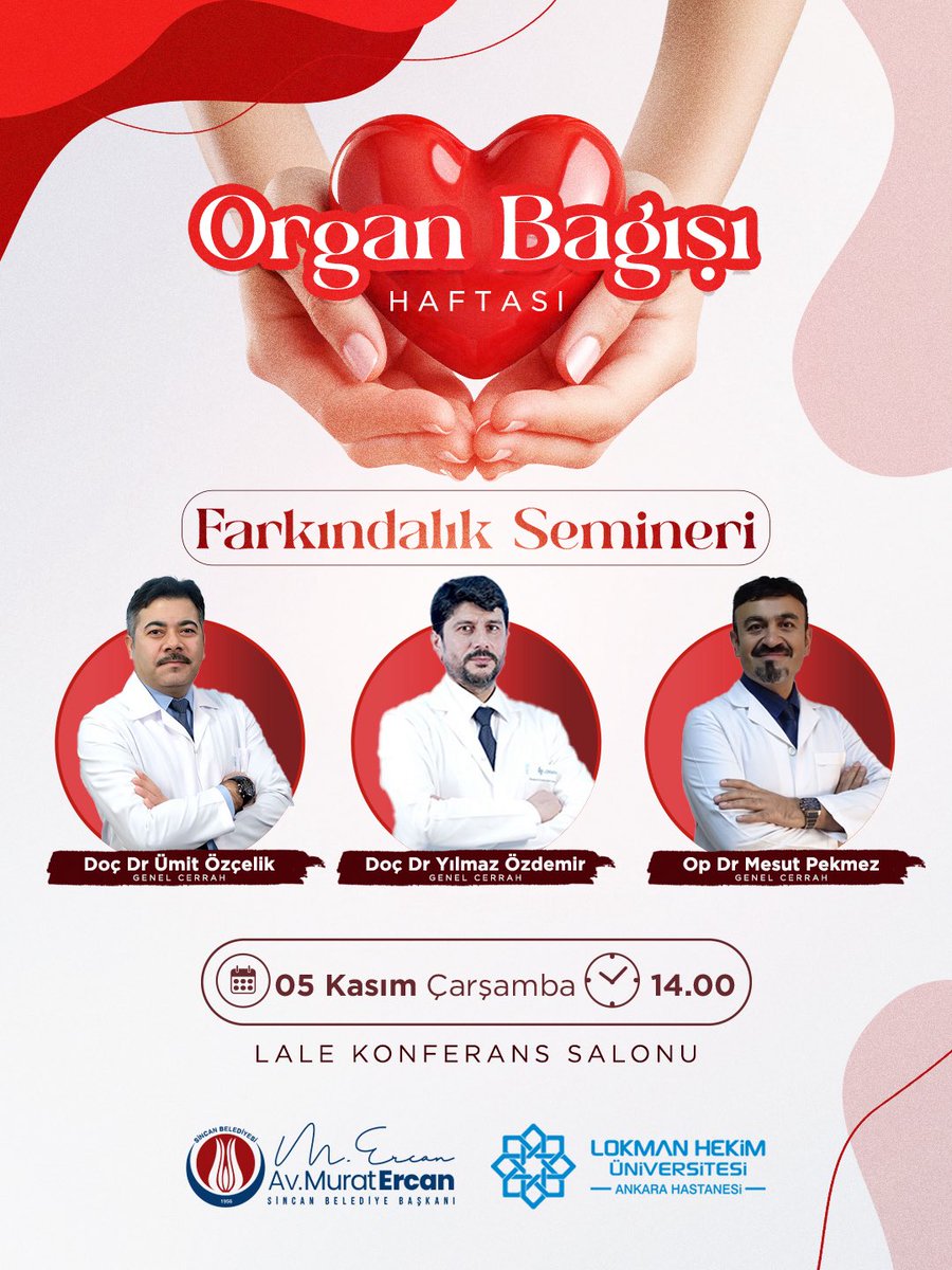 Bir hayat, bir bağışla değişir  🫀

Uzman hekimlerimizin katılımıyla gerçekleşecek seminerimizde, organ bağışının insan hayatındaki önemi ve toplumsal bilincin artırılması üzerine değerli bilgiler paylaşılacak.
Bu önemli programa tüm hemşehrilerimizi davet ediyoruz. 🌿

📍 Lale