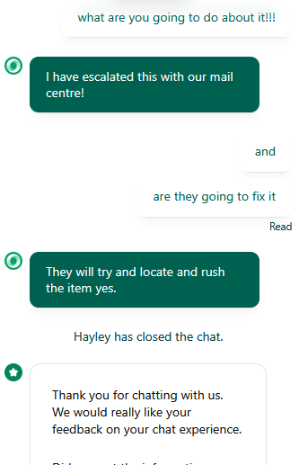 jonathangildea's tweet photo. @AnPostRS @Postvox DISGRACEFUL SERVICE. Paid for next day delivery yesterday afernoon, got on chat to see where it was to be told it will be delivered over the next few days, that it may have been mislaid, and then Hayley the rep hangs up the chat when I asked her to escalate it! https://t.co/yboj8FPb3R