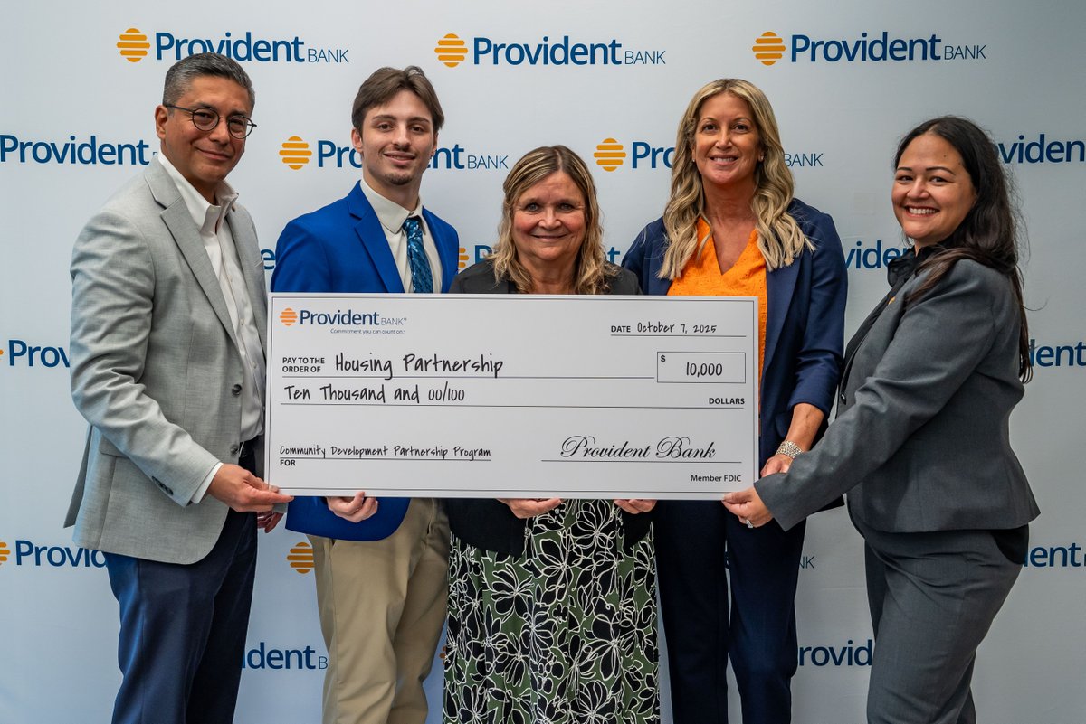 Provident Bank is proud to support Housing Partnership with a $10,000 Community Partnership Program Grant! Housing Partnership creates lasting and responsible homeownership through education and financial coaching. 

Read our news release here: provident.bank/press-releases…

Pictured:
