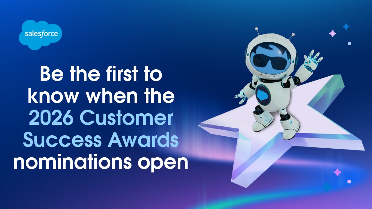 asksalesforce's tweet image. Ready to showcase your Agentforce success? 🏆 Be the first to know when 2026 Customer Success Awards nominations open! Don&apos;t miss your chance to shine.

Join the early access list now: sforce.co/43PFXuM