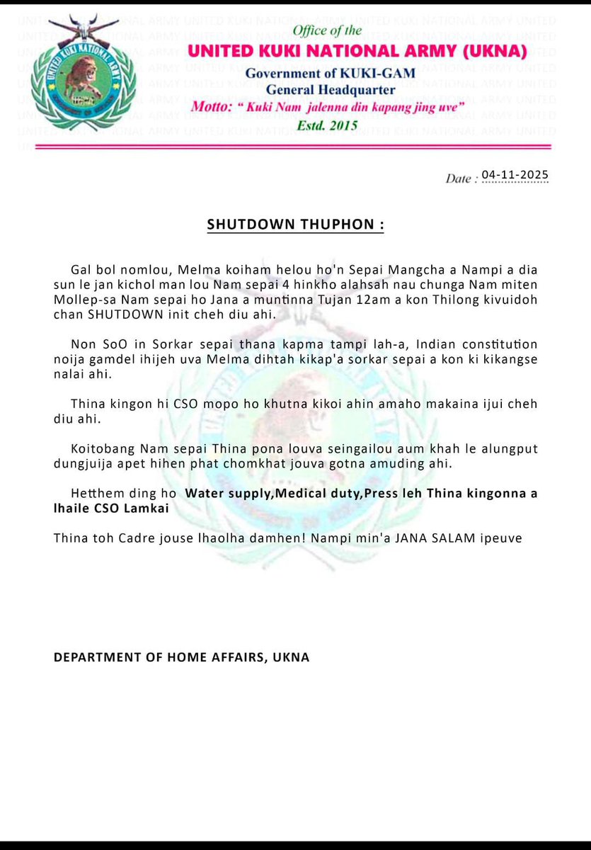 diana_warep's tweet photo. #BREAKINGNEWS from 
CHURACHANDPUR, MANIPUR 

Security Forces neutralised 4 cadres of the proscribed United National Kuki Army (UKNA), a non-SoO #Kukimilitant group, one injured cadre was apprehended- in an intel-based operation at Khanpi, Henglep sub- division (Churachandpur).

In follow-up ops, 5 more UKNA cadres, including a juvenile, were arrested with arms & ammunitions at Sankhot village. The operation is still in progress and a search of the adjoining areas is in progress. 

The arrested cadres are:
Paolonlal Kipgen (30)
Kamlalien (23)
L. Longkhel Singsit (26)
Kangjipao (37)
Thangsawan (14)

UKNA cadres recently killed a village chief. The victim was identified as Mangthang Haokip, chief of T Khonomphai village.

The hiprocrisy: The incident has drawn strong condemnation from the apex Kuki body, @KukiInpimanipur  and several Kuki civil society organisations.  UKNA released a PR- announces SHUT DOWN after their cadres were k*lled & arrested 
https://t.co/HDAdpyUBh8
  
Henglep is the same area where Chin-Kuki women attacked Assam Rifles during a militant arrest a few days ago. 

@HMOIndia @PMOIndia  
@RajBhavManipur @NBirenSingh @MaharajaManipur 
@Maheshwarthouna @Bimol_Akoijam
@ramindesai @ajaykraina @AadiAchint @ron_of_kochi
 @IndiaTodayNE  @KDscribe @kartikeya_1975 @NENowNews
@Sentinel_Assam @Spearcorps
@adgpi @official_dgar
 @NELiveTV @PUCLindia
@RajeevKSachan @akashpromax 
@IndianSinghh @Arunchauhanhere