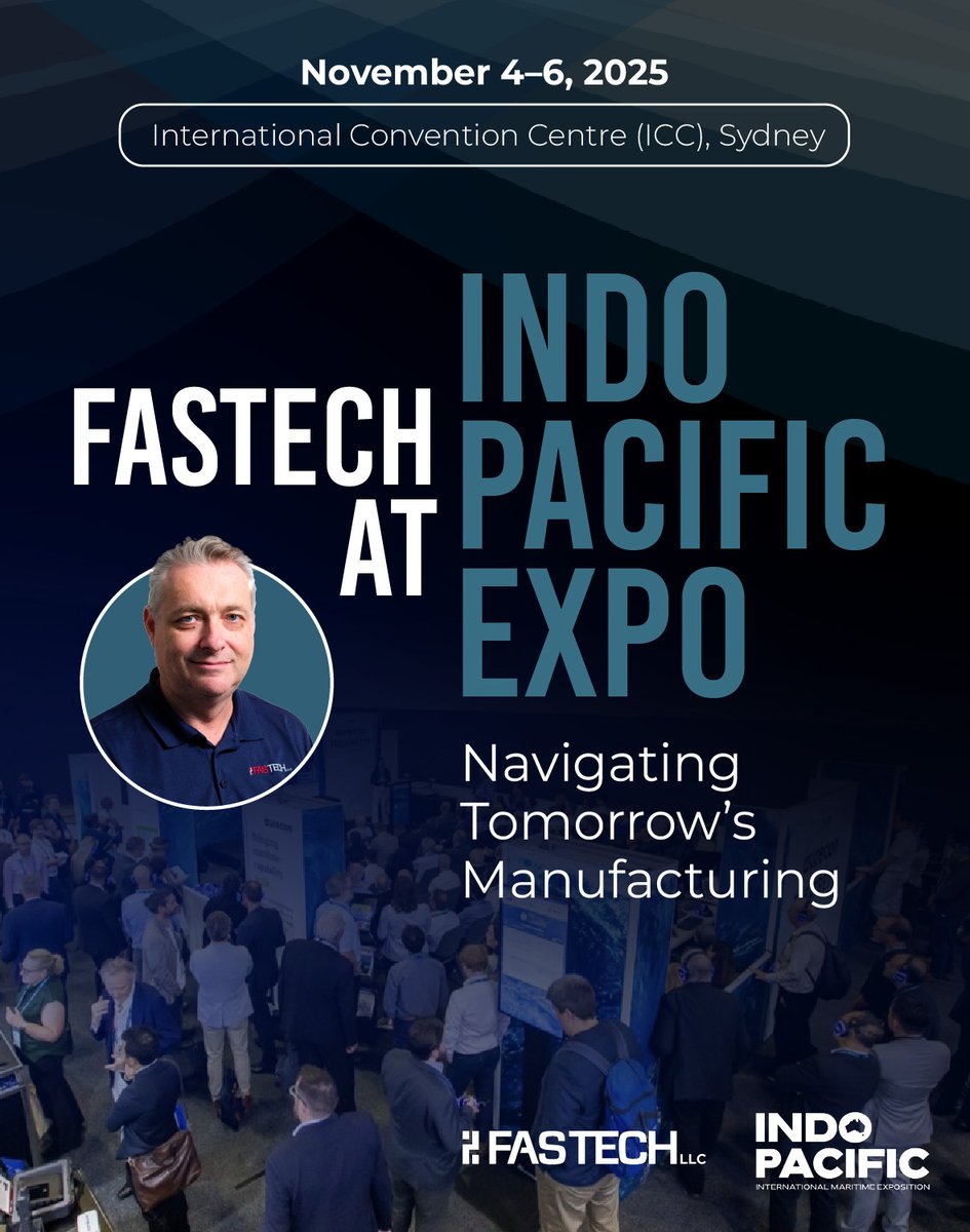 Fastechllc's tweet image. Fastech, led by CEO Alan Pearce, joins industry leaders at Indo Pacific 2025 in Sydney to drive defense, maritime &amp;amp; tech innovation. 
#IndoPacific2025 #AdditiveManufacturing #Fastech #ManufacturingInnovation #Defense #MaritimeTech