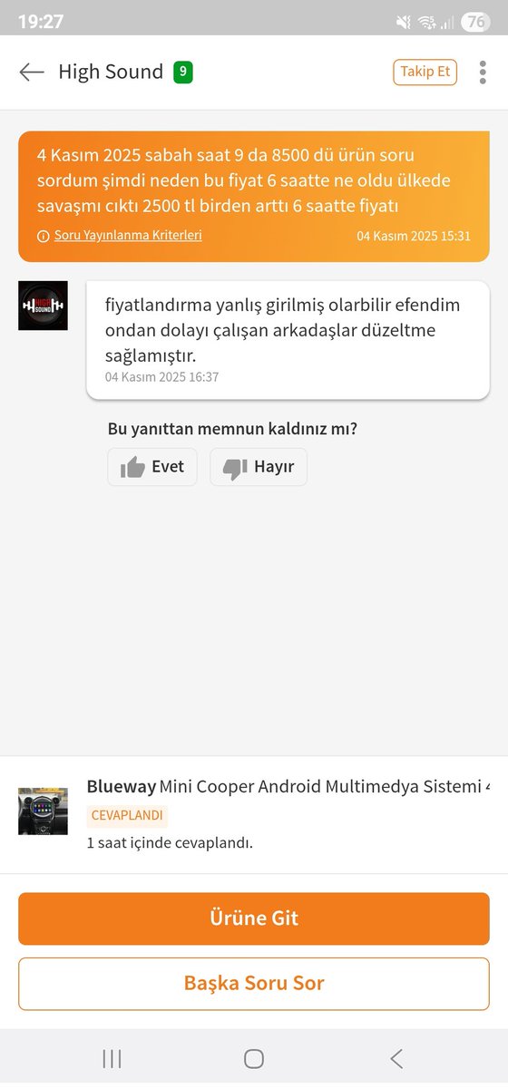 cacayim's tweet photo. @Trendyol sizin sitenizden alışveriş için mesaj attığım satıcının sabah 8500 yazdığı ürüne öğleden sonra 10621 tl yazıyor  Kasım indirimi böylemi yapıyorsunuz , satıcıya soruncada fiyatlandırma yanlış girilmiş diyor. https://t.co/tBBkurCz6B