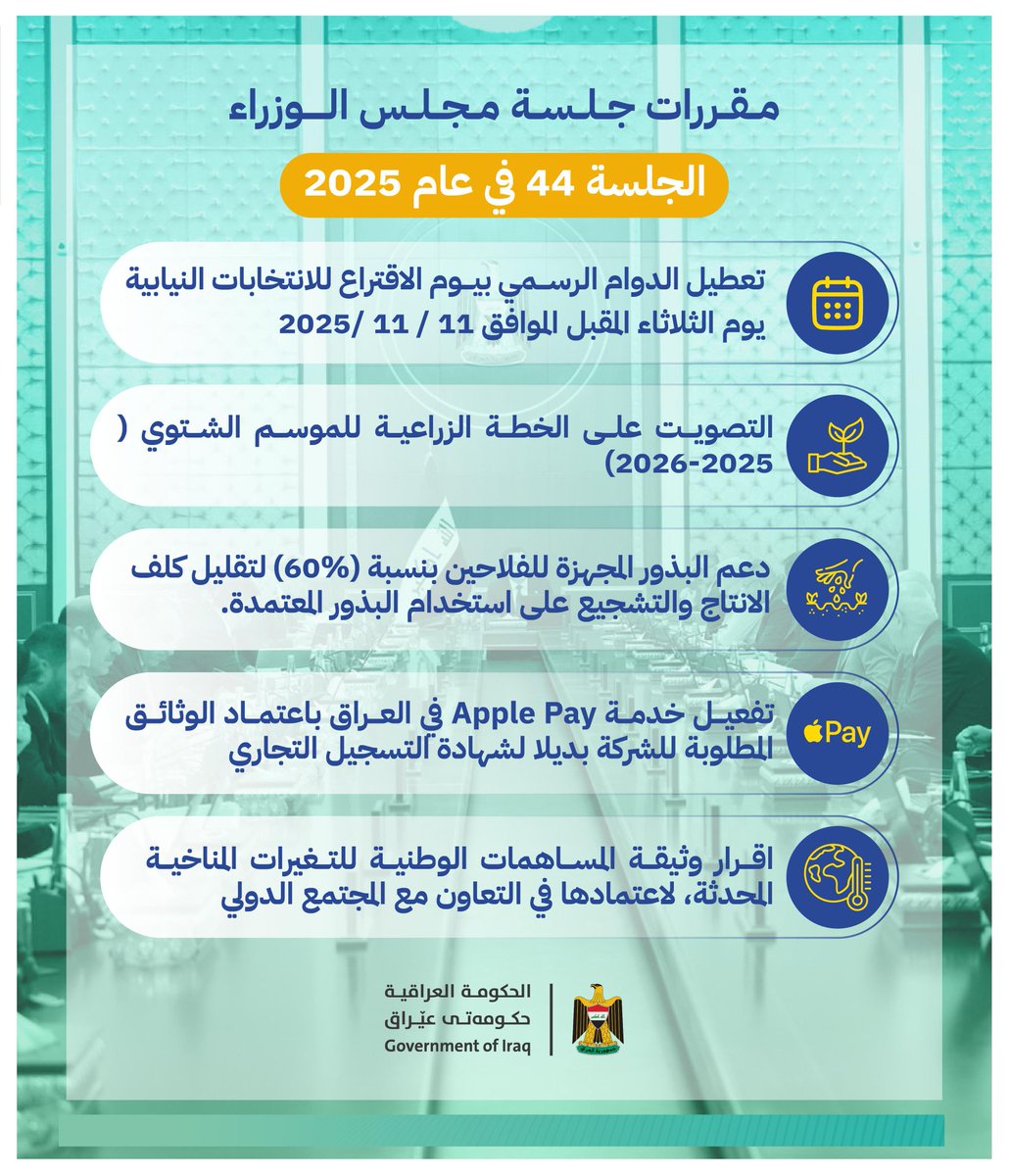 تعرف على مقررات الجلسة الاعتيادية الـ 44 لمجلس الوزراء في العام 2025. 

#الحكومة_العراقية