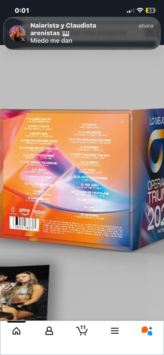 💥Canciones de Claudia Arenas que se incluye en el CD OT25: 

-Carita Triste (ft. Judit)
-Messy (ft. Olivia)
-El Sitio de Mi Recreo

#OTDirecto4N