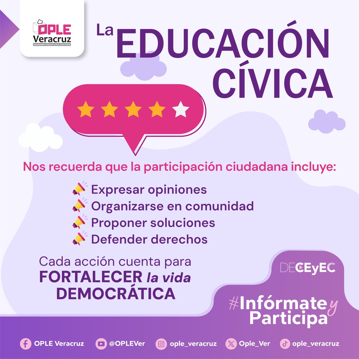 #InfografíaCívica #InformateYParticipa

Cuando la ciudadanía conoce sus derechos, participa y fomenta la educación cívica