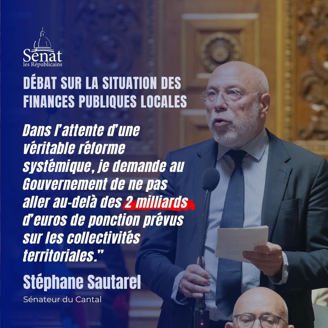 Le Sénat ouvre sa semaine de contrôle en examinant aujourd’hui la situation des finances publiques locales.

Pour <a href="/SautarelS/">Stéphane Sautarel</a>, il est essentiel de préserver les marges de manœuvre des collectivités, qui agissent chaque jour au plus près des besoins des Français, et de limiter