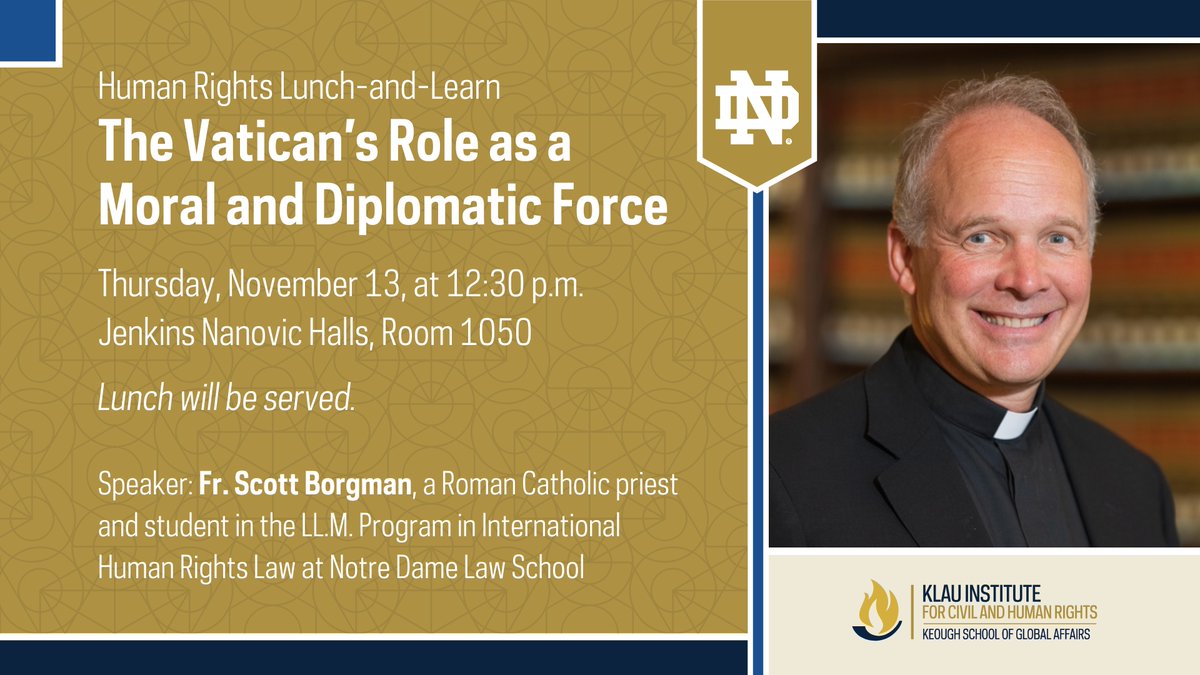 NDHumRts's tweet image. Join us next week to explore how Vatican-led initiatives not only mediate disputes and aid the vulnerable but also inspire law students to envision human rights as a holistic pursuit intertwining diplomacy, charity, and sustainable development.

Details 👉 klau.nd.edu/news-events/ev…
