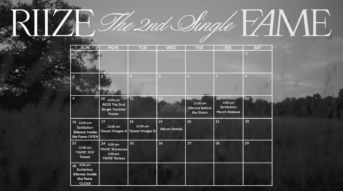 RIIZE The 2nd Single 【FAME】 타임테이블

캘린더로 정리했어요 :)