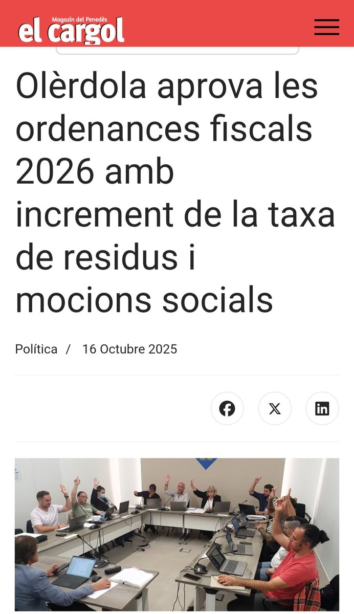 El govern tripartit d'#Olèrdola manipula i controla els mitjans de comunicació municipals de tal manera que maquilla una pujada del 30% de la brossa com un “ajust”. Amb un titular petit i una foto ben grossa. Mentrestant, la premsa comarcal i de proximitat és rigorosa: AUGMENT.