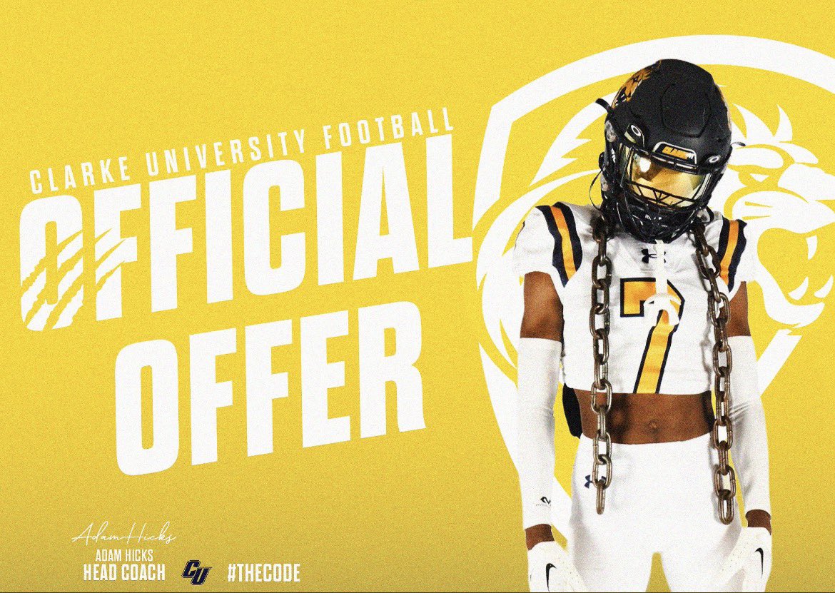 After a great conversation with <a href="/trestonwomack/">Coach Womack</a> I am blessed to receive an offer from Clarke University
#AGTG 

<a href="/CrossCreekFB/">Cross Creek Football</a> <a href="/CoachEzzardHorn/">Ezzard C. Horn Jr /G\ PHA 🇧🇸</a>