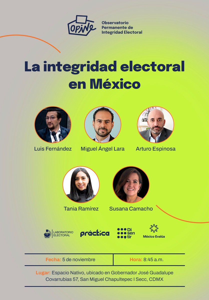 Mañana presentamos el Observatorio Permanente de Integridad Electoral #OPINE. 

Invitación abierta al público. 

Hablemos de lo que viene y lo que hemos encontrado.
