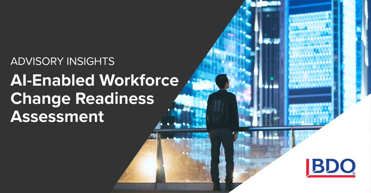 BDO_USA's tweet image. Empower your business to thrive in the age of AI! Our AI-Enabled Workforce Change Readiness Assessment reveals best practices for building trust, encouraging adoption, and supporting employees through change: bdousa.com/47DC9y9

#AIEnabled #AIIntegration