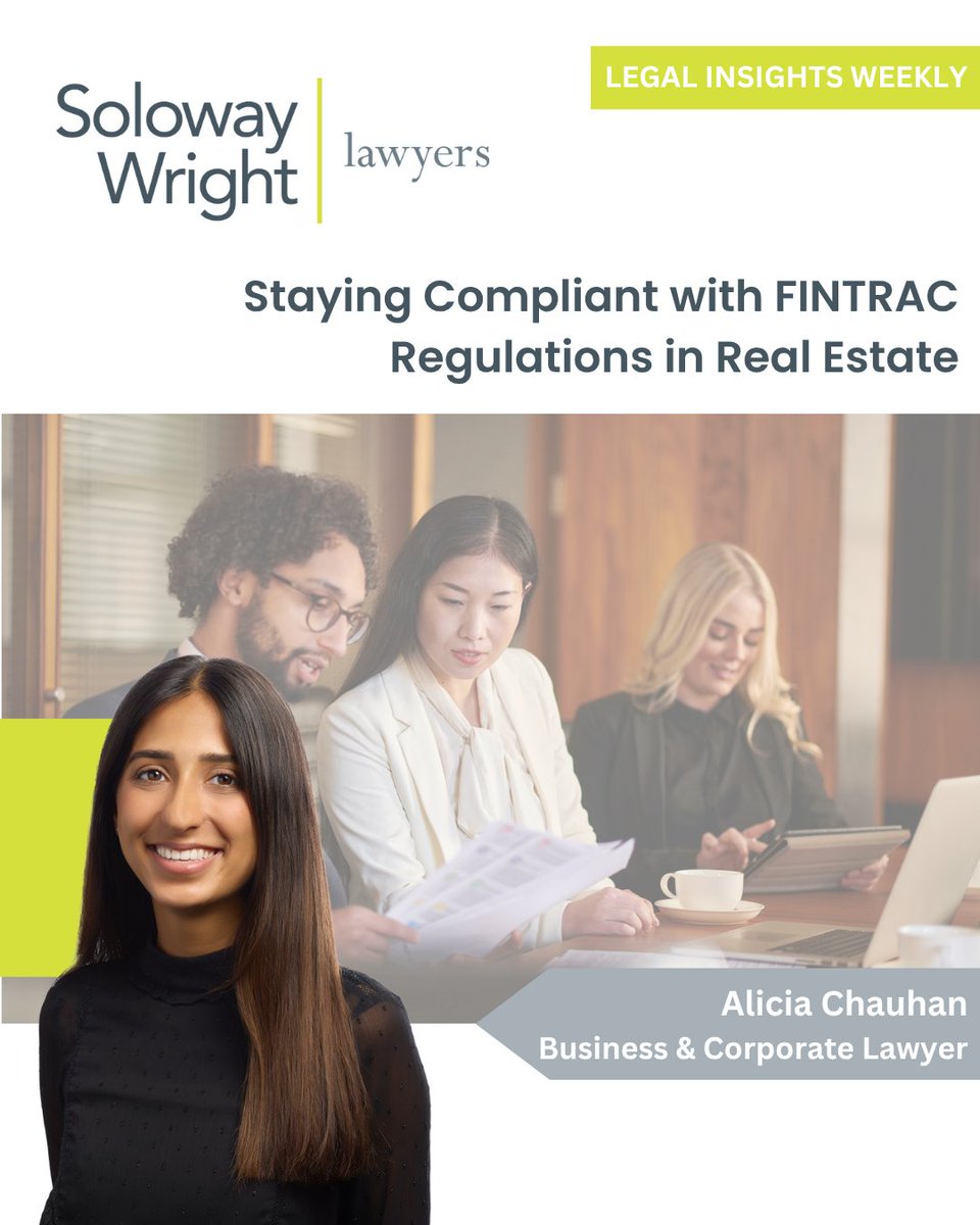 solowaywright's tweet image. Real estate brokerages face increased scrutiny under FINTRAC regulations. Ensure your compliance program, reporting, and records meet PCMLTFA standards. For guidance, contact Alicia Chauhan &amp;amp; the team at Soloway Wright: solowaywright.com/lawyer/alicia-…
 #RealEstateLaw #FINTRAC #Compliance