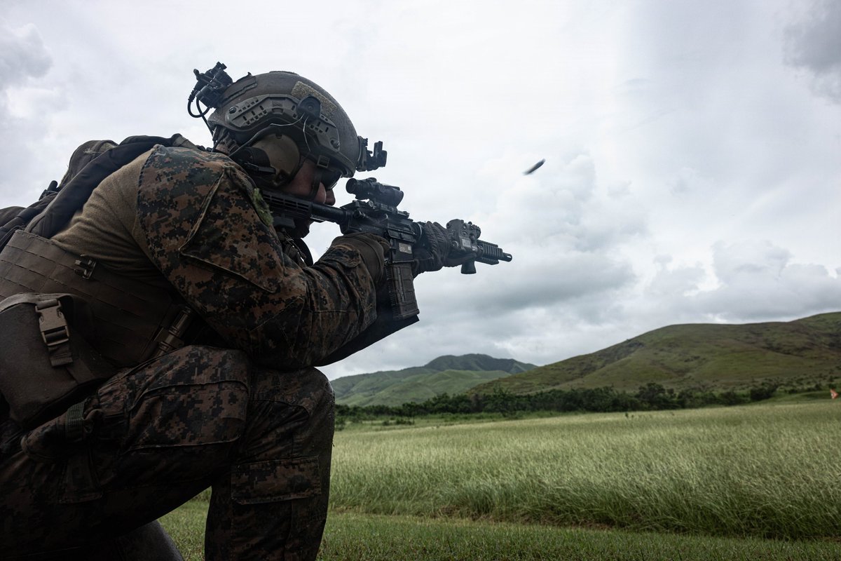 Southcom's tweet image. A U.S. Marine with @22nd_MEU engages a target during a stress shoot on Camp Santiago, Puerto Rico. U.S. military forces are deployed to the Caribbean in support of the #SOUTHCOM mission, @DeptofWar-directed operations, and @POTUS&apos; priorities to disrupt illicit drug trafficking…