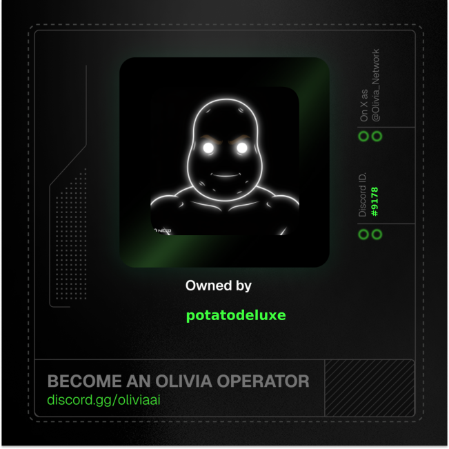 diamond_sats's tweet photo. I am now verified early to the global AI infrastructure layer.

Just claimed my Olivia Module.

It serves as proof that I build where agents scale and earn.

The future runs here w/ @OliviaAI 

https://t.co/5M6yneambJ https://t.co/6DFk69lV8r