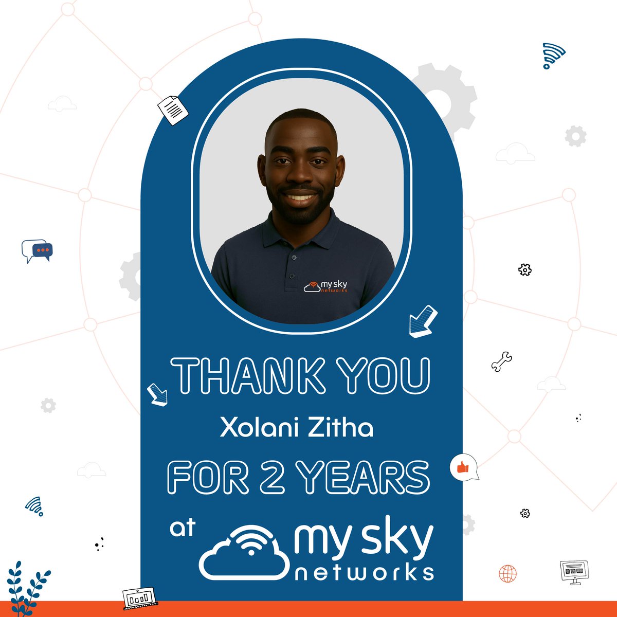 This month, Xolani has been with us for 2 years. His dedication and drive have helped strengthen our team. Thank you, for being a valued part of MySky Networks. #WorkAnniversary #TeamMySky #TechExcellence