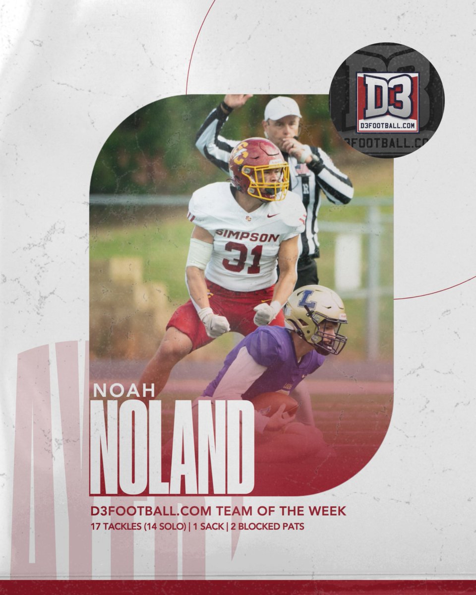Run it back! 

Noah Noland lands on the <a href="/d3football/">D3football.com</a> National Team of the Week for the second straight week 👏

📰 linktr.ee/simpsonfootball

#rollriversFB #d3fb