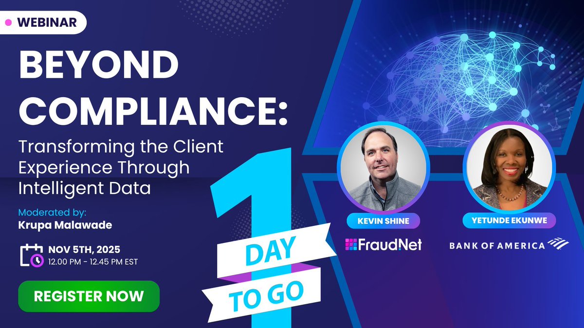 Compliance doesn’t have to come at the expense of client experience. TOMORROW, learn how to update outdated systems and streamline client verification and monitoring to transform compliance data into actionable insights, with industry experts Yetunde Ekunwe and Kevin Shine. Time
