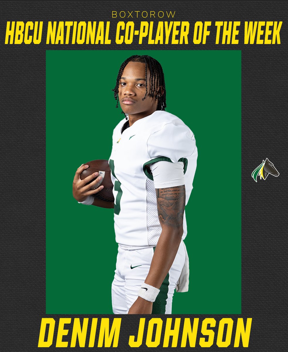 KYSUAthletics's tweet photo. FB | Double Honors for Denim!

After throwing for five touchdowns and a career-high 393 yards, Denim Johnson has been named HBCU National Co-Player of the Week and SIAC Offensive Player of the Week!

#KSUFB https://t.co/cUNIJgYE2c