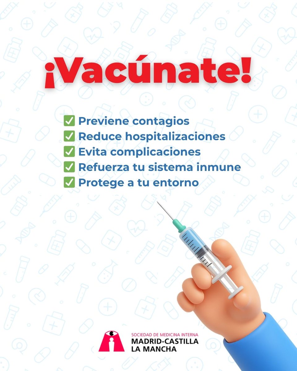 Se acerca la temporada de virus respiratorios 🤧

💉 Vacunarte frente a la #gripe, #COVID19 y, si eres población de riesgo, #neumococo, es la mejor forma de protegerte y proteger a los demás.
No esperes a que llegue el frío…
👉 La prevención empieza hoy.

#Vacúnate #SaludPública