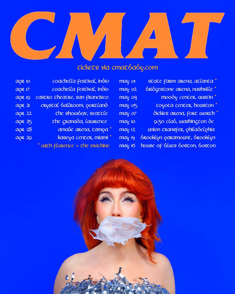 cmatbaby's tweet image. coming back to the US with The Very Sexy CMAT Band for some headline shows next April and May alongside Coachella and the @florencemachine supports!