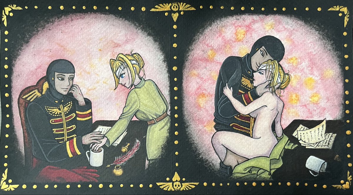 <a href="/ArtMamoon/">Moony🌙 Anastasija</a>’s Commissar Seth and Guardswoman Denise having a much needed break in the Grim Dark of 40K 💖