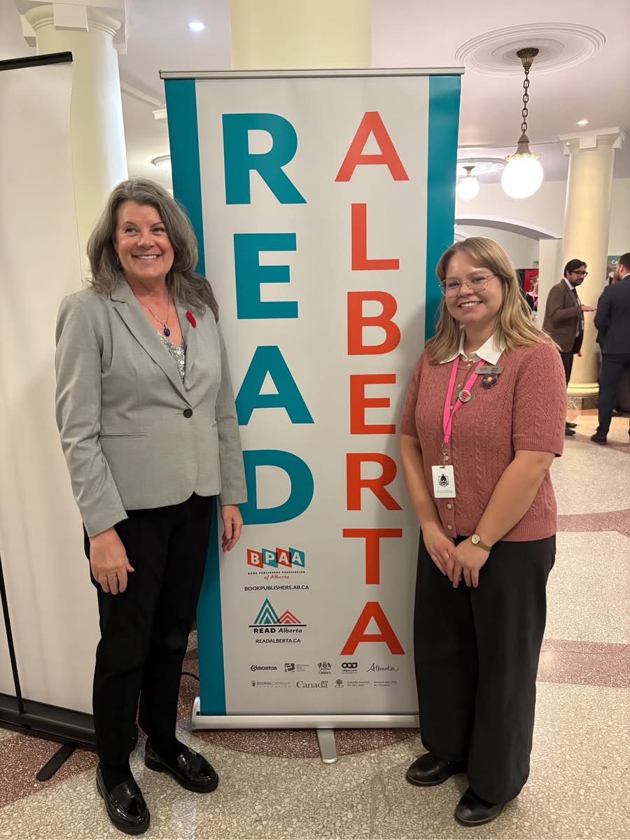 LoriSigurdson's tweet image. So great to celebrate the work of Alberta talent. Here I am with Glenn Rollans VP @ABbookpub Book Publishers Association of Alberta and Brush Publishers executive. 

Also met with Megan Bishop Executive Director of Book Publishers of Alberta.