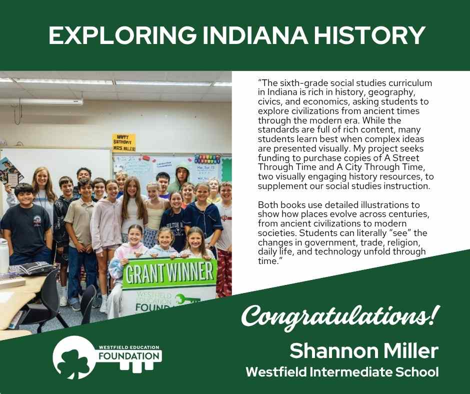 📷 Help us congratulate Ms. Miller from Westfield Intermediate School on receiving a Westfield Education Foundation Teacher Grant! 📷
Her passion and dedication continue to inspire students and strengthen our Westfield community every day. 📷