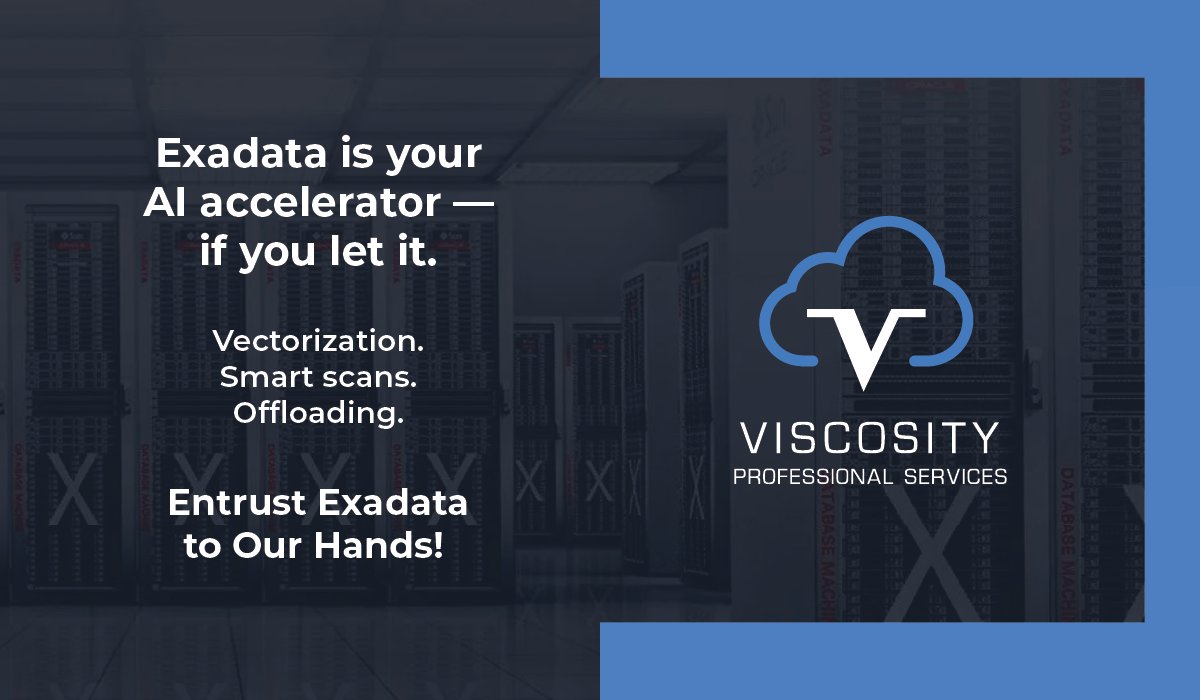 ViscosityNA's tweet image. 🤖 #Exadata is your AI accelerator — if you let it.
Vectorization. Smart scans. Offloading. Viscosity engineers make sure your #datainfrastructure keeps pace with #AI workloads.

Optimize today: bit.ly/4njCZG1