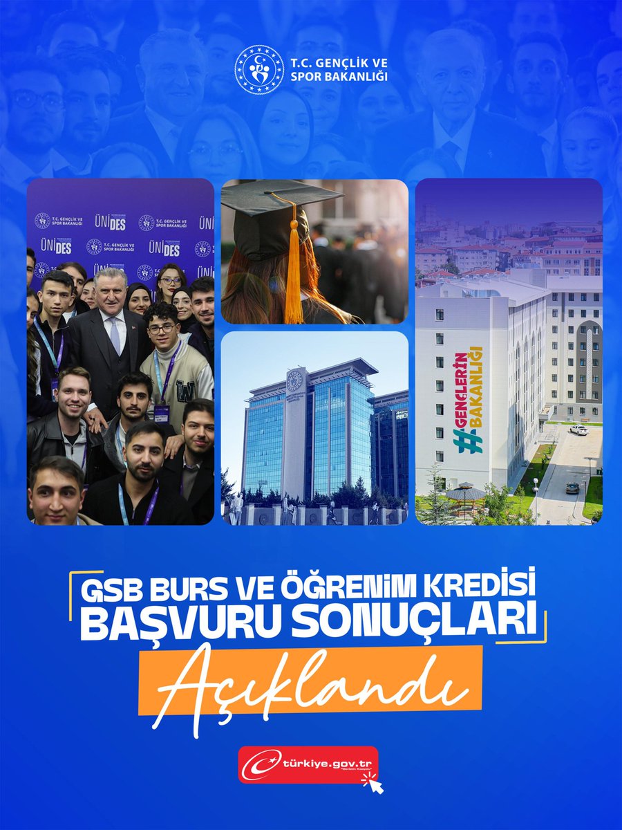 GSB Burs ve Öğrenim Kredisi başvuru sonuçları açıklandı. Hepinize hayırlı olsun.🇹🇷🙋🏻‍♂️

📌9 Kasım saat 23.59’a kadar e-Devlet üzerinden taahhütnamelerinizi onaylamayı lütfen unutmayın.

Sonuçlar için: turkiye.gov.tr
