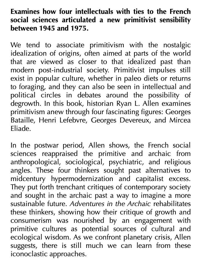 Ryan L. Allen - Adventures in the Archaic

Primitivism, Degrowth, and the French Social Sciences, 1945–1975

À paraître en janvier aux UCP